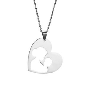 Stainless Steel Mother and Child Silver Tone Pendant Necklace
